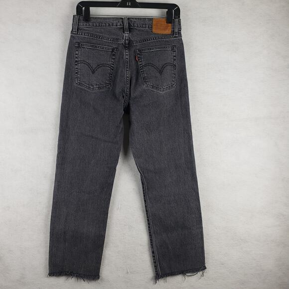 Levi's Women's 28x26 Wedgie Straight Leg Jean Washed‎ Black Raw Hem Button Fly - Picture 9 of 13